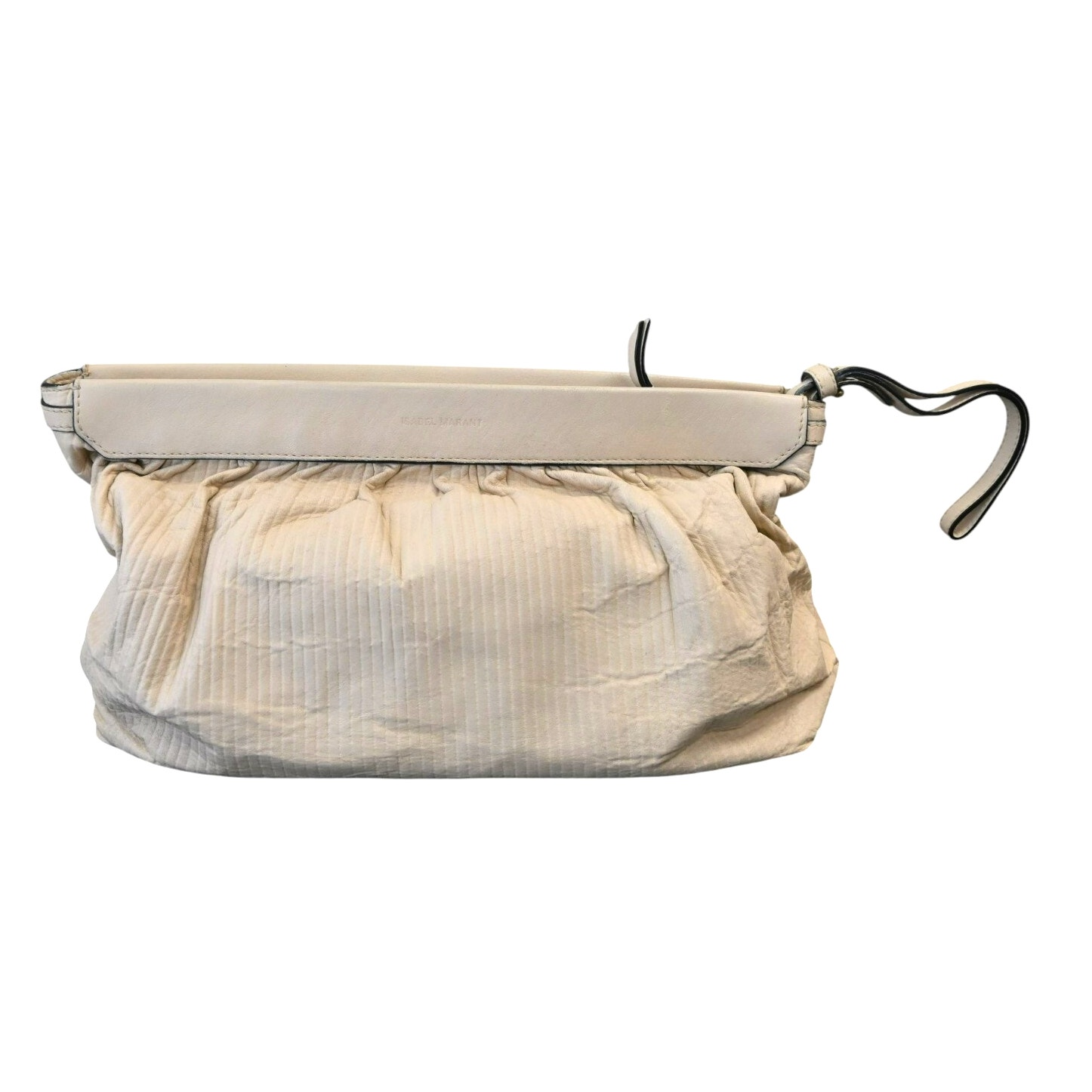 Isabel Marant Luz Beige Monochromatic Striped Leather Wristlet Clutch Bag